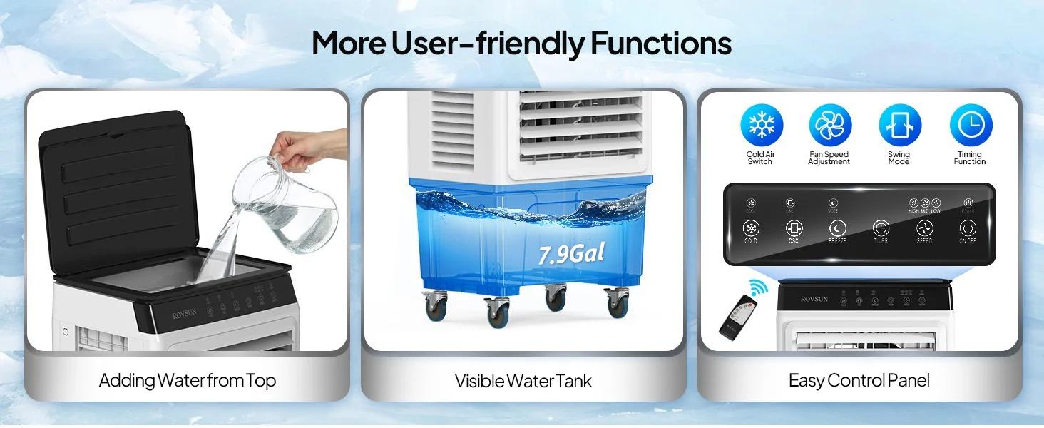 [TOP RATED - FLASH SALE] ROVSUN 7.9 Gal Portable Evaporative Air Cooler with Remote Control