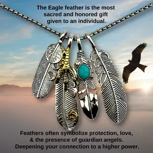 4 Feathers Pendant Necklace, and Message Card Gift Box