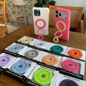 Multi functional magnetic mobile phone ring buckle holder suitable for all models with magnetic plates, multi-color optional portable folding phone holder Magnetic Smartphone Holder
