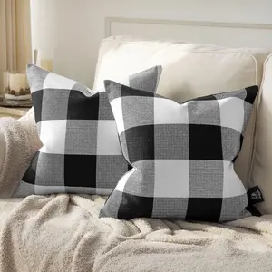 Pack of 2 Gingham Buffalo Plaid Checkered Decorative Throw Pillow Covers, Farmhouse Decor, Wrinkle-resistant