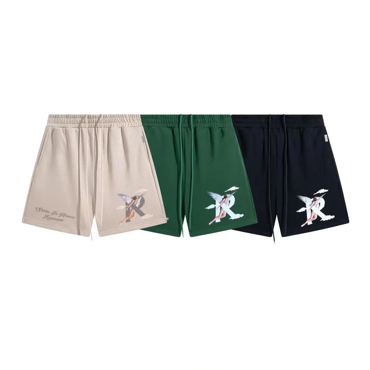 REPRESENT Angel Letter Logo Print Shorts, Unisex Summer Sports and Casual Cropped Shorts