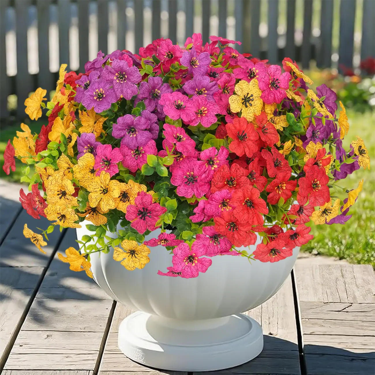 12/24 Bundles Decorative Faux Flowers Set - UV-Resistant Plastic Daisies & Eucalyptus Leaves, Silky Casual Garage/Birthday Outdoor Porch Decor