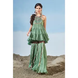 Billowing dunes green kurta and gharara