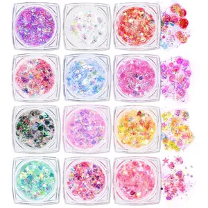 12 Colors Holographic Chunky Glitter Gel Set, Christmas Party Makeup Face Body Eye Lips Hair Nail Cosmetic Festival Chunky Glitter Eyeshadow, Mixable, No Need Glue(B) springtok