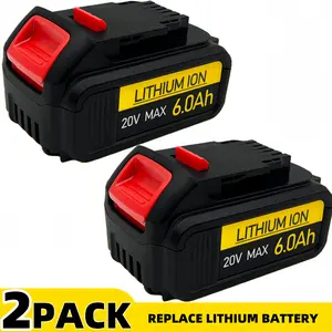 (For Dewalt) 2 Pack 6.0Ah 20V Lithium Ion Battery Compatible with DCB200 DCB201 DCB203 DCB204 DCB205 DCB206 DCD/DCF/DCG/DCS Series Cordless Power Tools with LED Indicator and Multi Protection