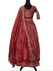 Traditional Embroidered Lehenga in Rich Maroon with Gold Accents and Elegant Design