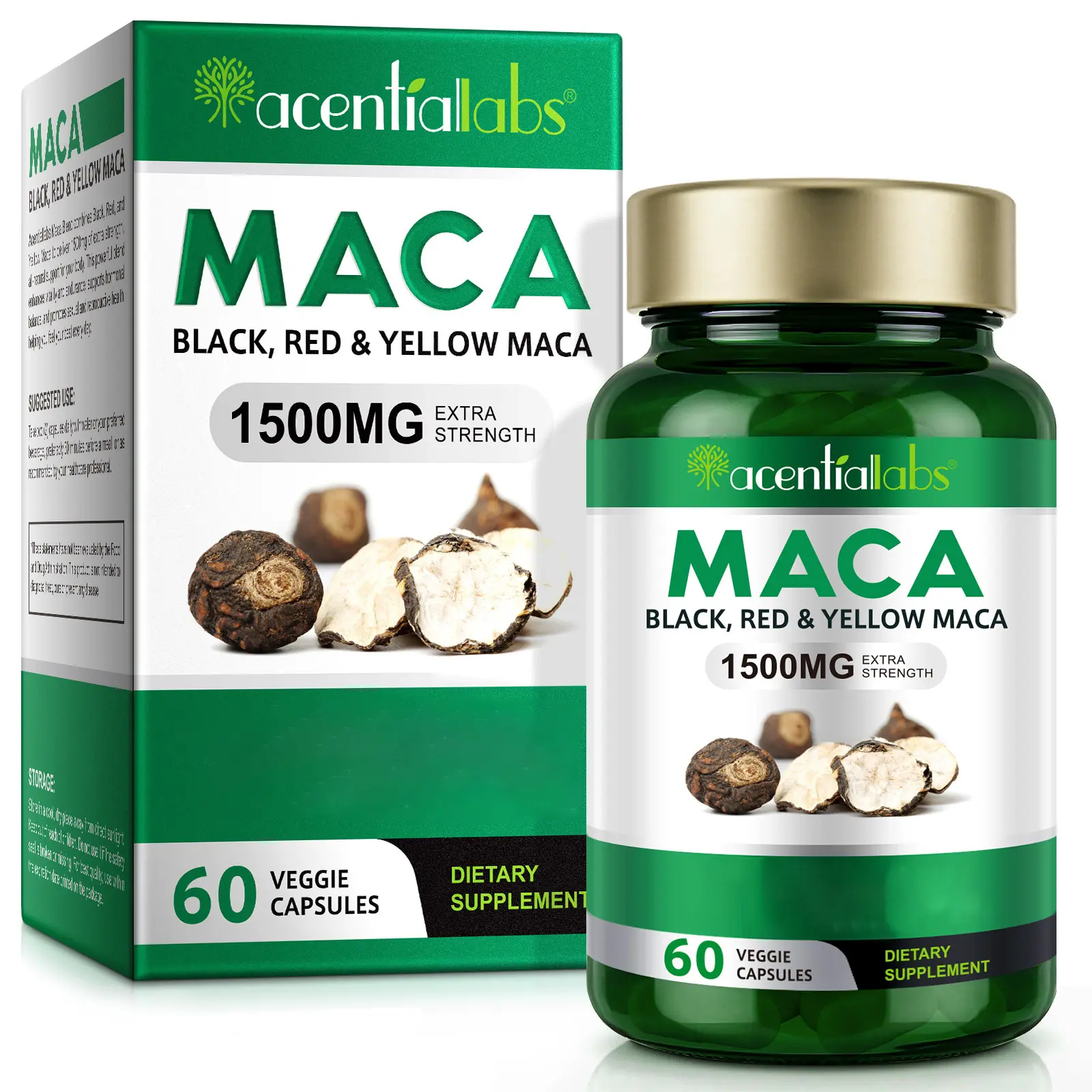 Acentiallabs Organic Maca Root Dietary Supplement - Gelatinized Peruvian Black, Red & Yellow Maca, 1900mg per Serving, 150 Vegan Capsules, Non-GMO, High Potency Edible Dietary Supplement for Natural Energy & Fitness Support, Edible Dietary Supplements sum