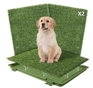 PetloveVibes Upgraded Dog Grass Pad With Green Tray: Reusable Training Potty with 2-Pack Replaceable Artificial Grass - Quick Absorbent Indoor Patio Portable Washable Pee Pad For Small Medium Large Dog, 22"x18"