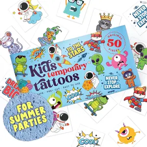 Bonbaloo 50 Pcs Kids Temporary Tattoos for Boys – Cosmic | Made in Europe | Hypoallergenic, Pre-Cut | Space Party Favors & Gifts