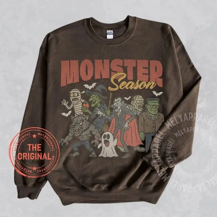 Retro Halloween Sweatshirt, Monsters Sweater Horror Movie Sweatshirt, Vintage Graphic Spooky Season Gift for Him or Her, Ghost Party Wear Fall Clothe