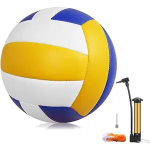 Volleyball, 1 Pack Official Size 5 Volleyballs- PU Leather Indoor Outdoor Soft Touch Volleyballs for Beach Play, Game,Gym,Training -Includes Ball Pump