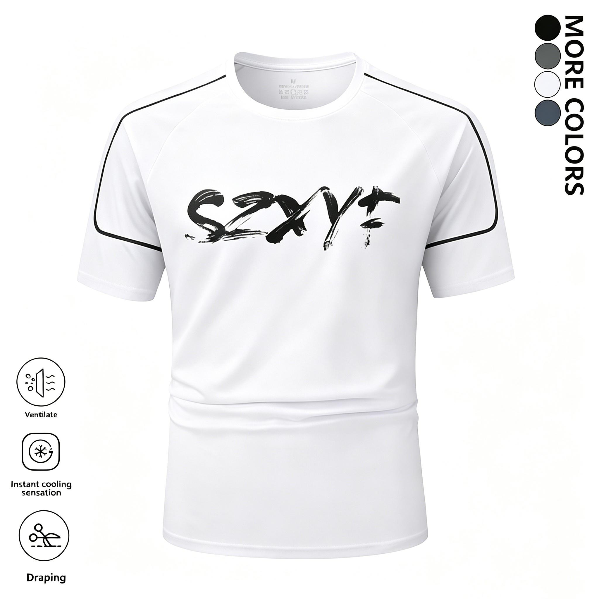 Multi-pack men’s solid-color crew-neck compression athletic T-shirts; quick-drying, breathable short-sleeve T-shirts suitable for running and fitness training; casual sports tops ideal for all seasons; sportswear featuring letter print design; loose, brea