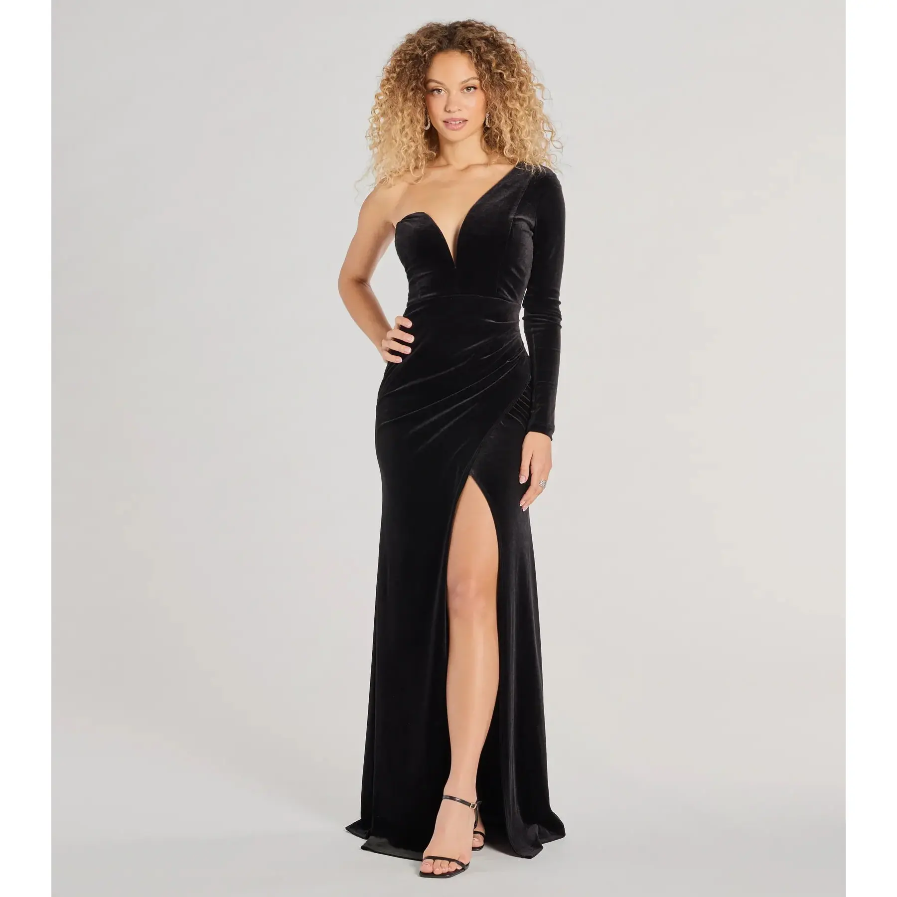 Sasha One-Shoulder Mermaid Velvet Formal Dress