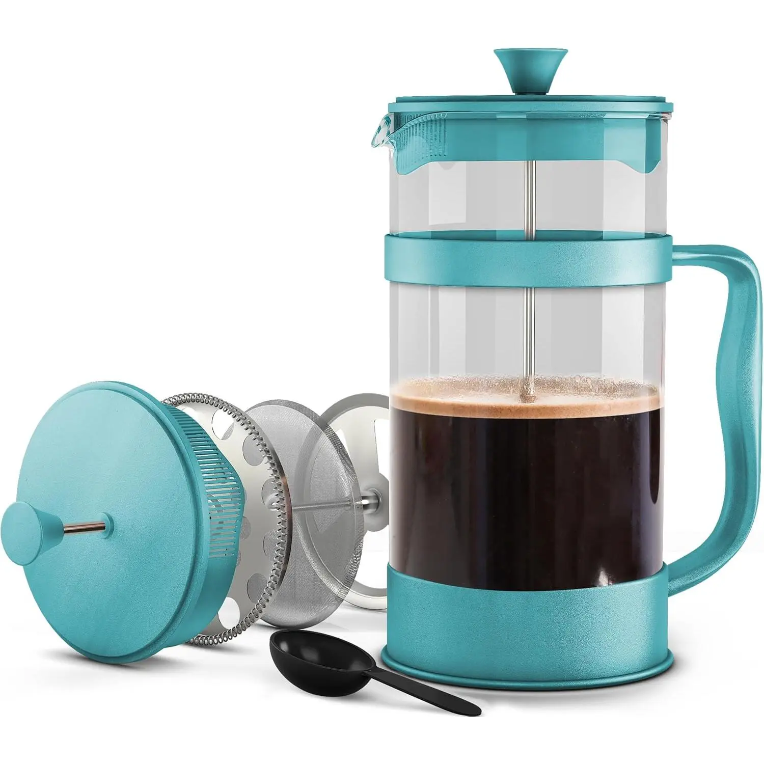 French Press Espresso and Tea Maker with Triple Filters, Stainless Steel Plunger and Heat Resistant Borosilicate Glass (Aqua, 34-oz (Pack of 1))
