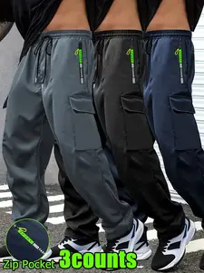 Men's Casual Colorblock Pants Set, Spring Summer Workwear, Fitted Style, 3-Piece Pack, Comfortable and Stylish