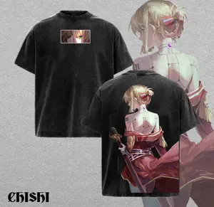 Sirin 86 Eighty-Six Vintage Washed Oversized T-Shirt – Anime Graphic Tee Double Print, Heavyweight Cotton Streetwear, Unisex Casual Crew Neck Top for Men & Women