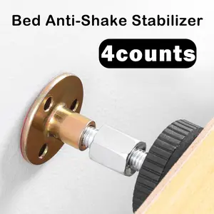 4 Counts Adjustable Threaded Headboard Stoppers Fixer, Metal Bed Frame Anti-Shake Device, Antishake Stabilizer for Beds, Sofas, and Furniture