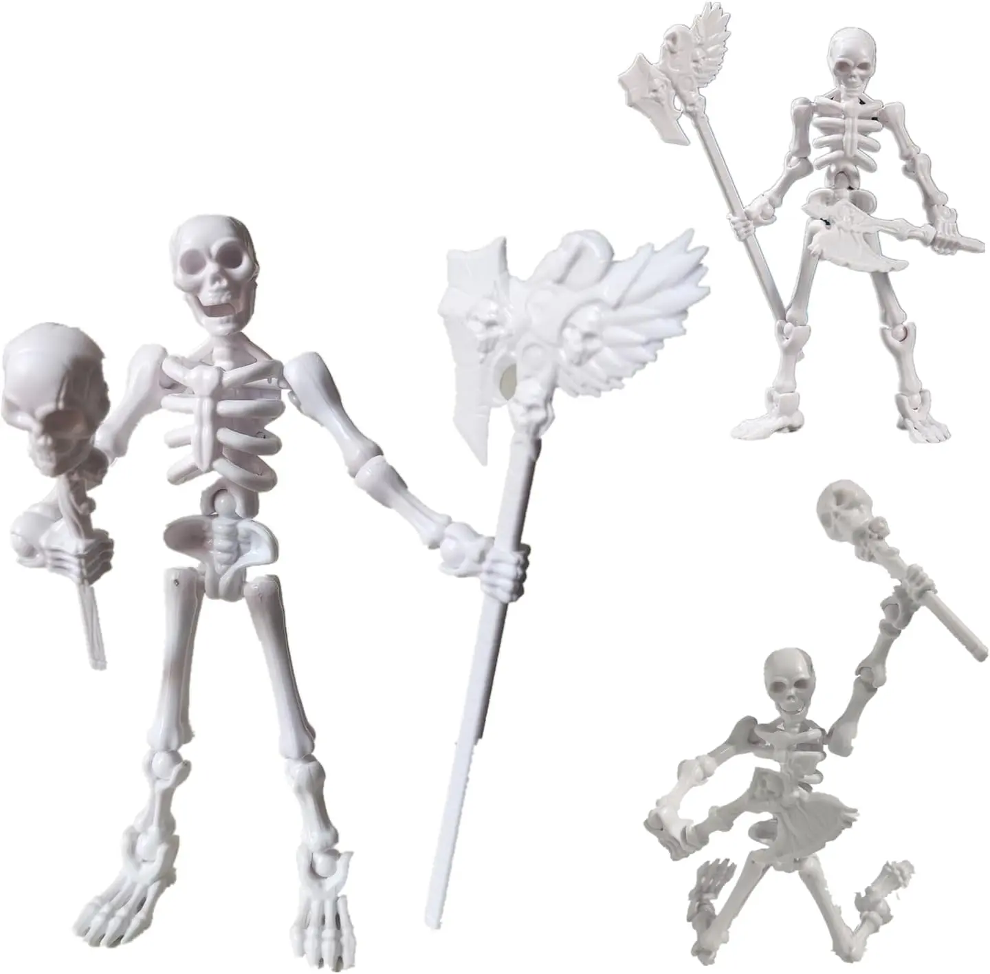 T13 Movable Articulated Skeleton Action Figure - 5.12-in Collectible with Multiple Weapon Sets, Paintable, Skull Pendant, Hand Puppet for Art Toy Collecting, Desktop Decorate, Halloween