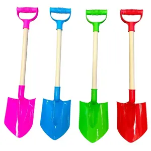22 Inch Kids Beach Sand Shovels Set, 4 Pack Colorful Plastic Garden Tools with Wooden Handle (Colors may vary)