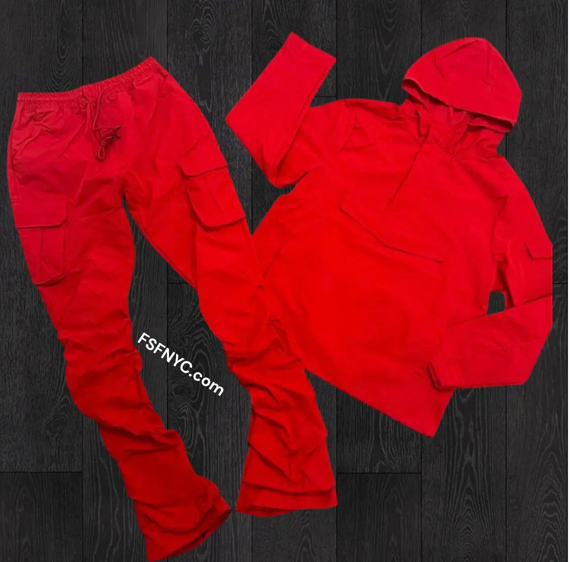 Rebel - NYLON Stacked & Anorak Pullover Jacket - SET - RED  - 522422 zi