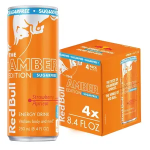 Red Bull Amber Edition Sugar Free Energy Drink, Strawberry Apricot, 80mg Caffeine, 8.4 fl oz, Pack of 4 Cans Beverage Sport