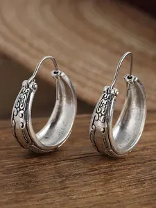 Vintage Engrave Hoop Earrings, Boho Style Jewelry for Women, Casual Jewelry for Party, Daily Clothing Decor