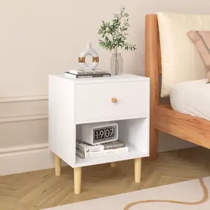 23.22''H Wooden Nightstand with One Drawer One Shelf Wood Night Stand for Bedroom, Bedside Table with Open Shelf, 2-Tier Small End Table
