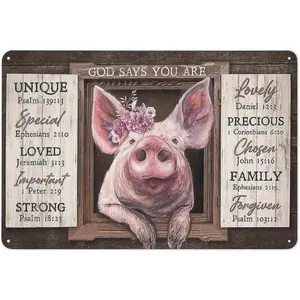 Retro Aluminum Pig Wall Art Vintage Wall Art Cute Funny Piggy Pictures God Says You Are Painting Rustic Country Home Courtyard Wall Decor 8x12 Inch