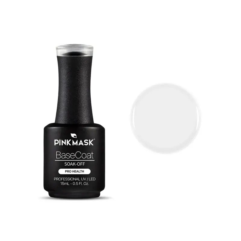 PinkMask Rubber Base Coat Soak-Off Professional UV LED Gel Polish 15ml for Pro Health Nail Care