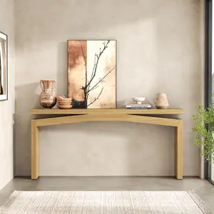 Long Narrow Console Tables for Entryway, Behind Couch Table for Living Room 63-Inch, Modern Teak Wood Sofa Table for Entrance, Apartment, Home, Natural Teak