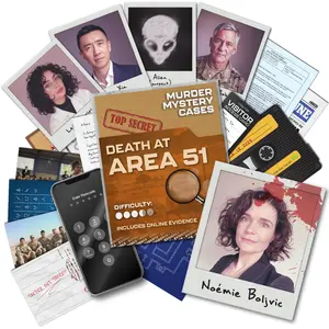 MMC Death at Area 51 – Thrilling Murder Mystery Games for Adults in a Classified Military Base – 47 Evidence Pieces, 150 Min Gameplay (3.5/5 Difficulty) – Cold Case Files Game for 1-10 Players