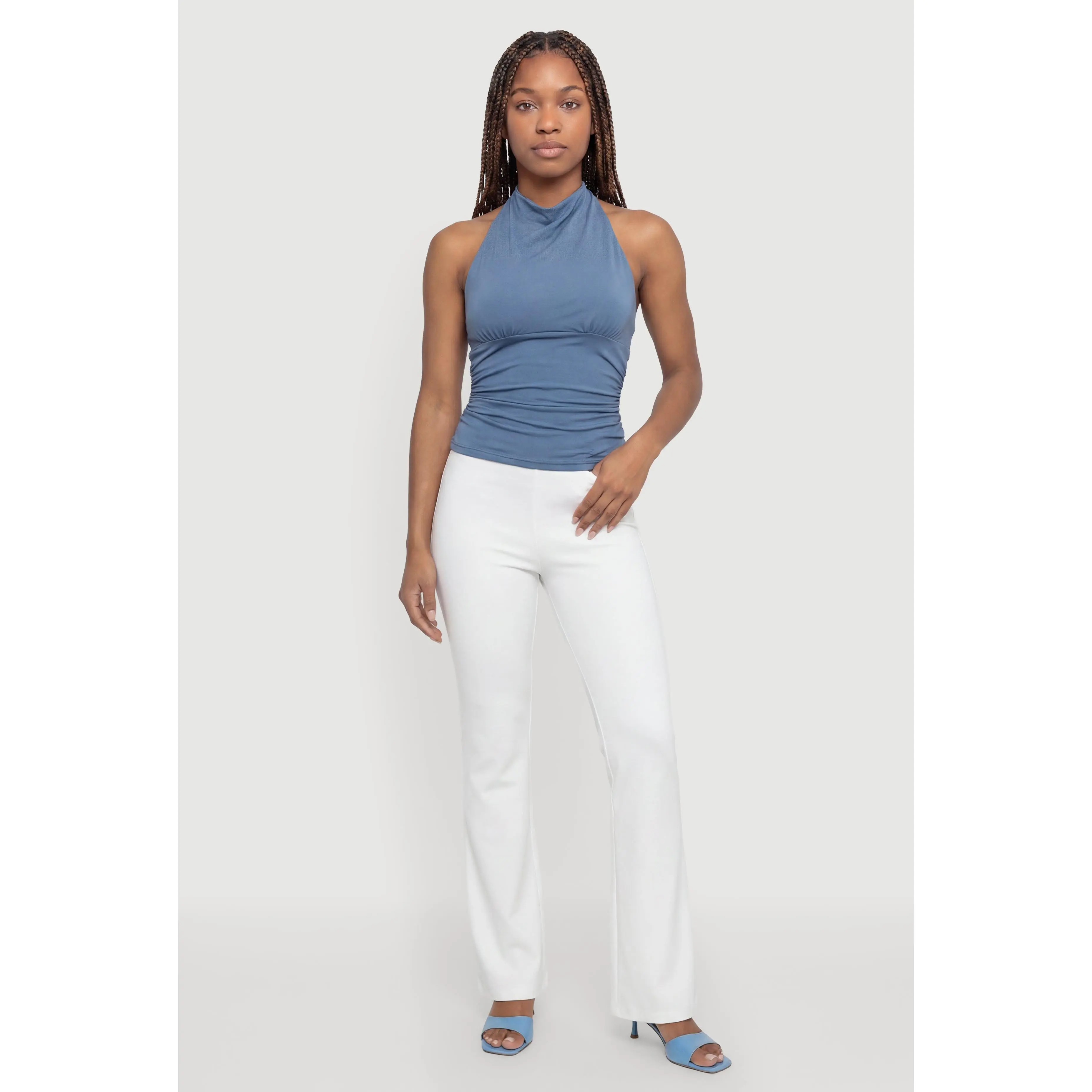 Tie Back Halter Neck Ruched Blouse