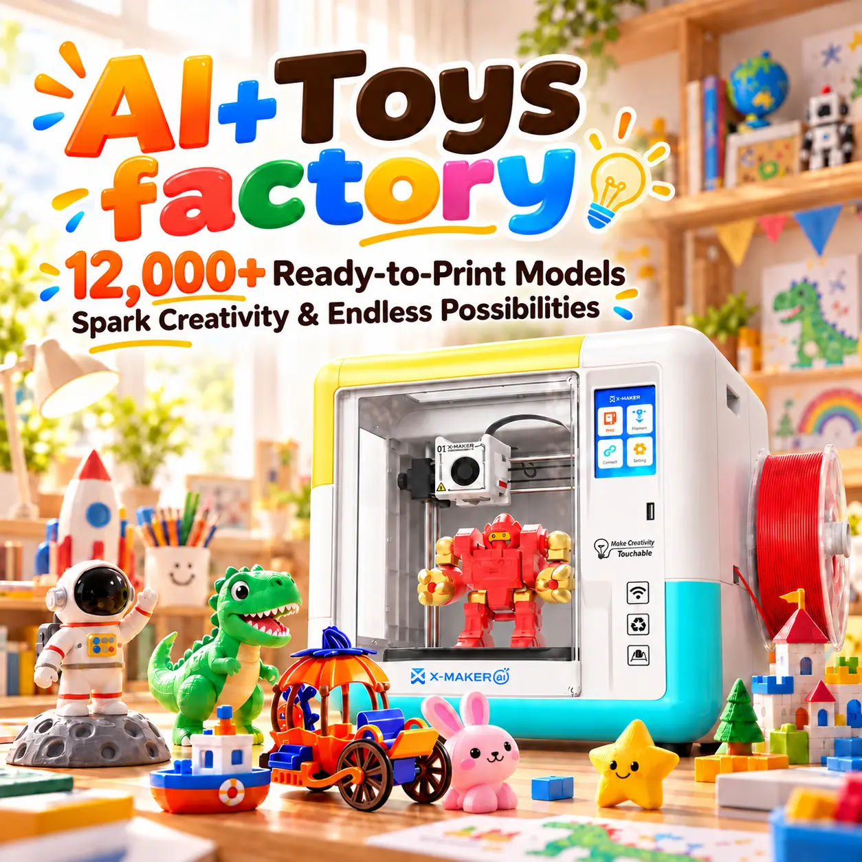 AOSEED X-MAKER AI-Control Fully Assembled App-Controlled 3D Printer - Fast Print, Safe Option for Beginners, Computers & Office Equipment 3D Printing Supply