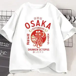 Osaka Dotonbori Drunken Octopus Graphic T Shirts Japanese Style Street Food Lover Tshirt Cotton Vintage Short Sleeve Tees Casual Womenswear