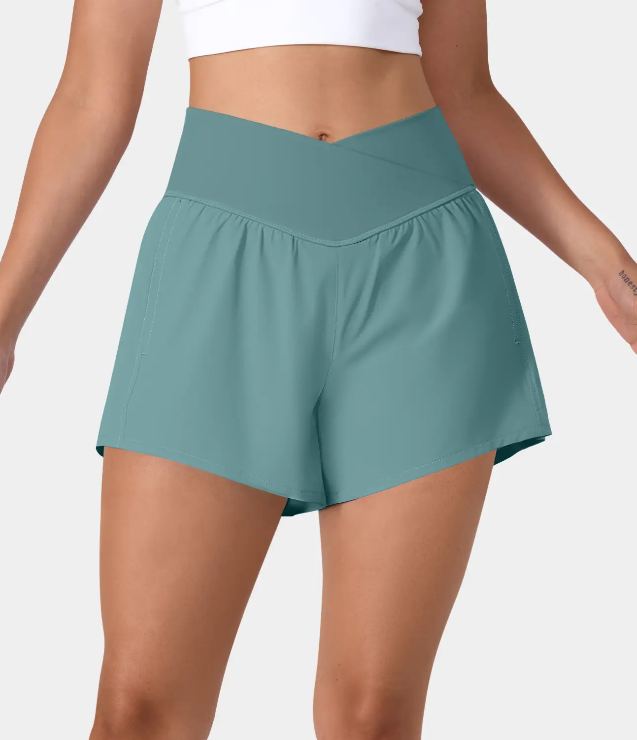 Halara Breezeful High Waisted Crossover Side Pocket 2-in-1 Quick Dry Yoga Shorts 4"#TikTokShopBacktoSchool