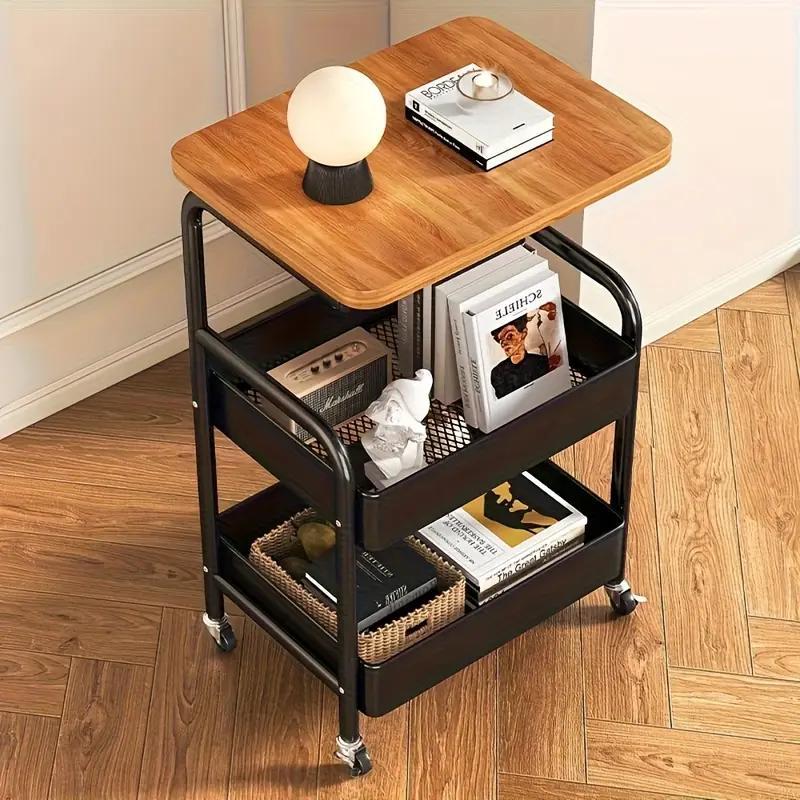 3-Tier Rolling Cart with Tabletop, Metal Tool and Snack Rack with Storage, Durable Carbon Steel Frame, Wheels for Easy Mobility, Perfect for Home or Office Use, Rolling Storage Cart