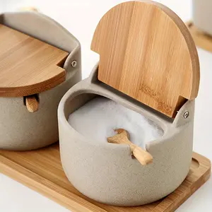 1/2/3pcs Ceramic Seasoning Pot Set With Tray And Spoon - Kitchen Spice Containers, Monosodium Glutamate Pot, Salt And Pepper Jar, Food Storage Box With Lid - Kitchen Accessories