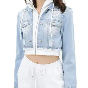 Shorty - Women's Cropped Layered Hoodie Denim Jean Jacket