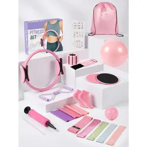 20 count Pilates kit,Pilates Equipment Kit for Women with 13.5"Pilates Ring and Ball,Resistance Bands, Ankle Weights, Sliders & Grip Socks Accessories for Starter , Office & Travel