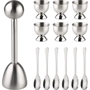 13Pcs Egg Cracker Topper Tool Set for Soft Boiled Eggs Includes 1 Egg Topper Cracker 6 Egg Cups 6 Spoons