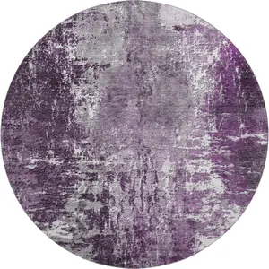HomeRoots 657512 8 ft. Eggplant & Ivory Abstract Transitional Washable Round Area Rug with UV Protection