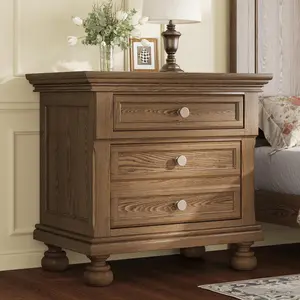 VanAcc Fully Assembled Nightstand, Solid Wood Bedside Cabinet with 2 Storage Drawers, Extra Large Traditional End Table for Bedroom & Living Room