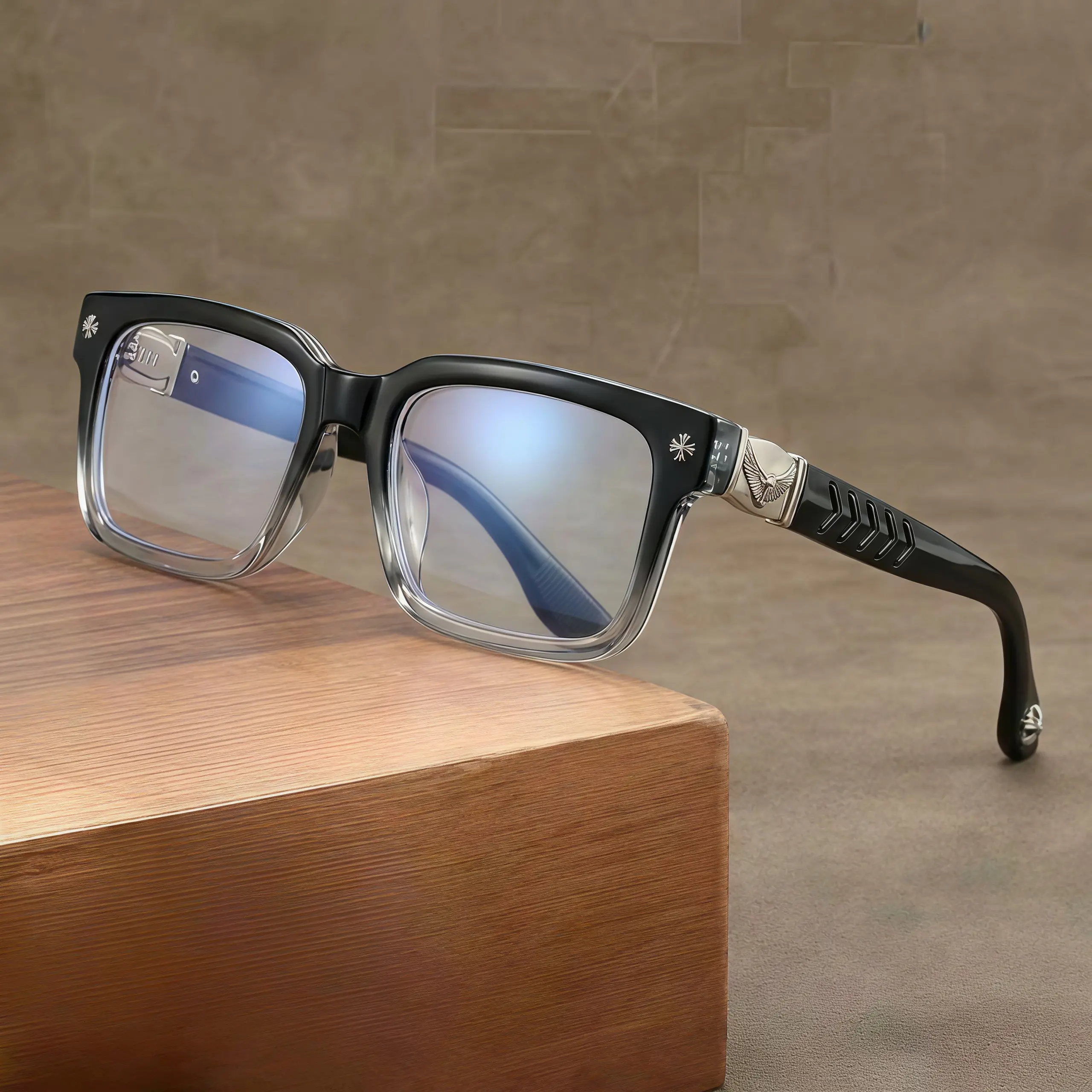 EUNOIALENS Blue Light Blocking Non-Prescription Glasses for Men & Women - Retro Square Frames, Metal Eagle Hinge, Arrow Temples, Anti-Eye Strain Clear Lenses for Computer Gaming