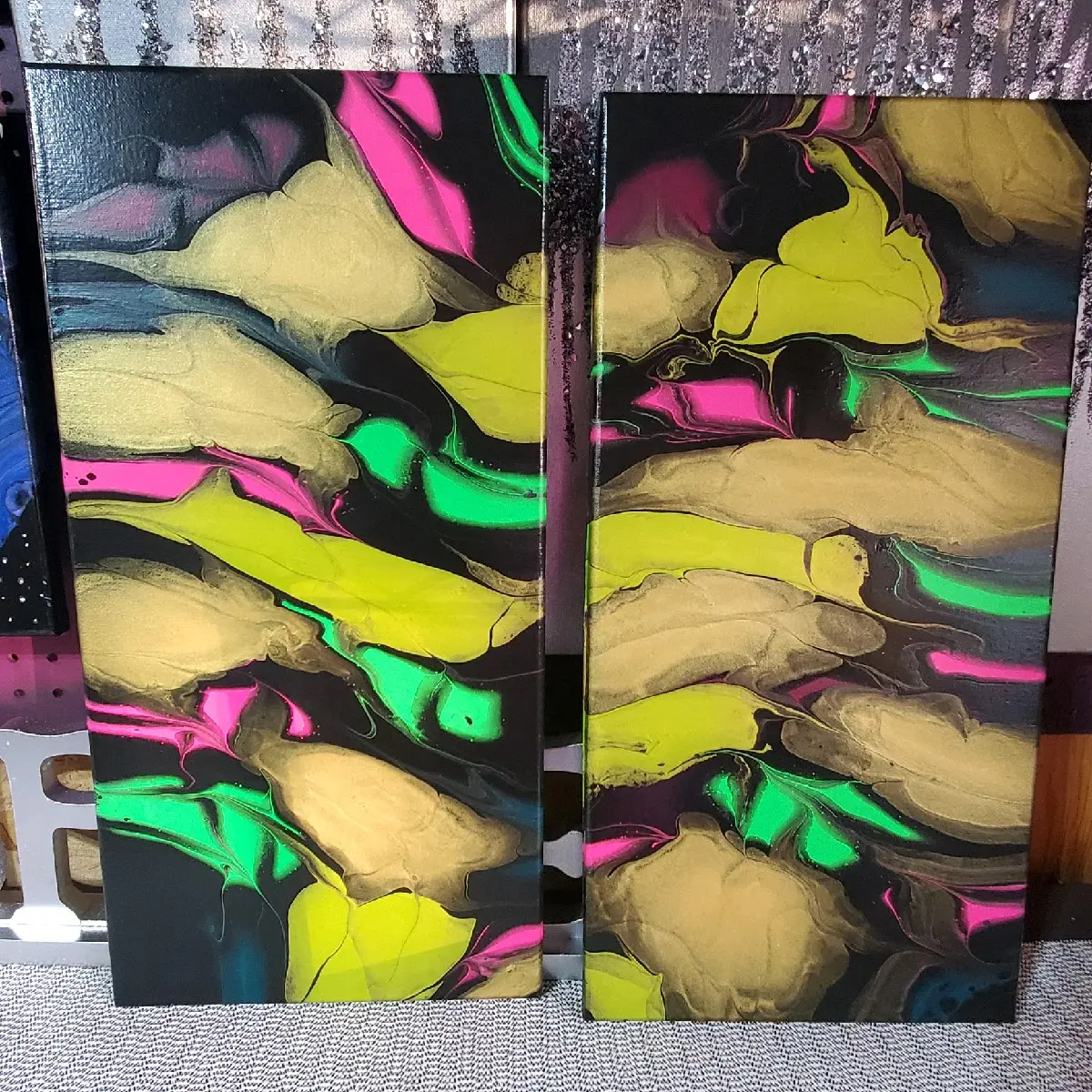 "Cosmic collision" whimsical acrylic painting