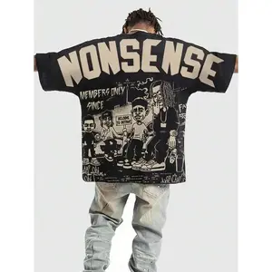 Street Life 1pc Men's Street Figure Batwing Short Sleeve Crew Neck Casual T-Shirt