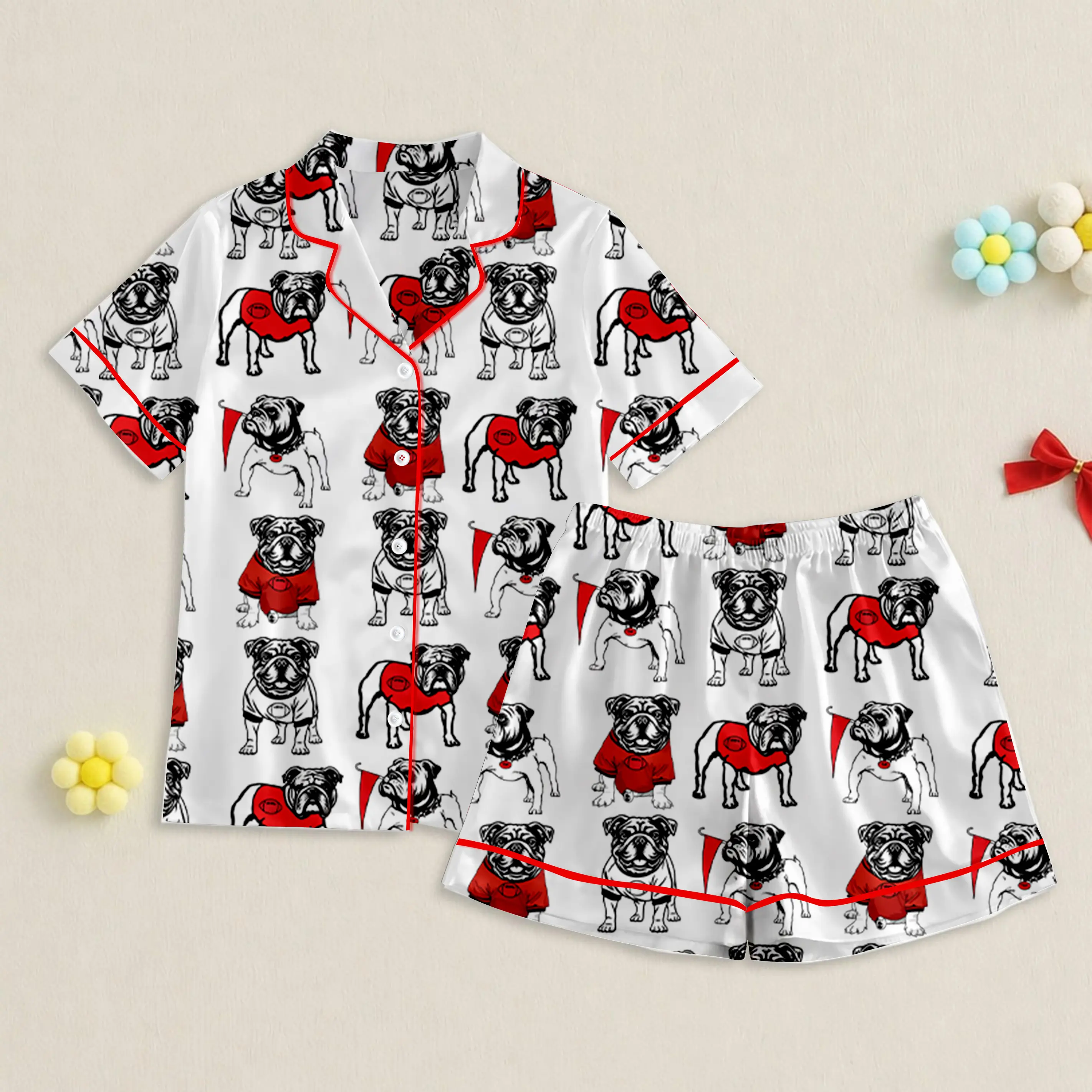 Pug Mom Pajamas Set, Cute Dog Pattern Sleepwear, Pug Lover Gift PJ Set, Funny Dog Mom Loungewear, Animal Print Short Pajamas, Grey PJs for Women