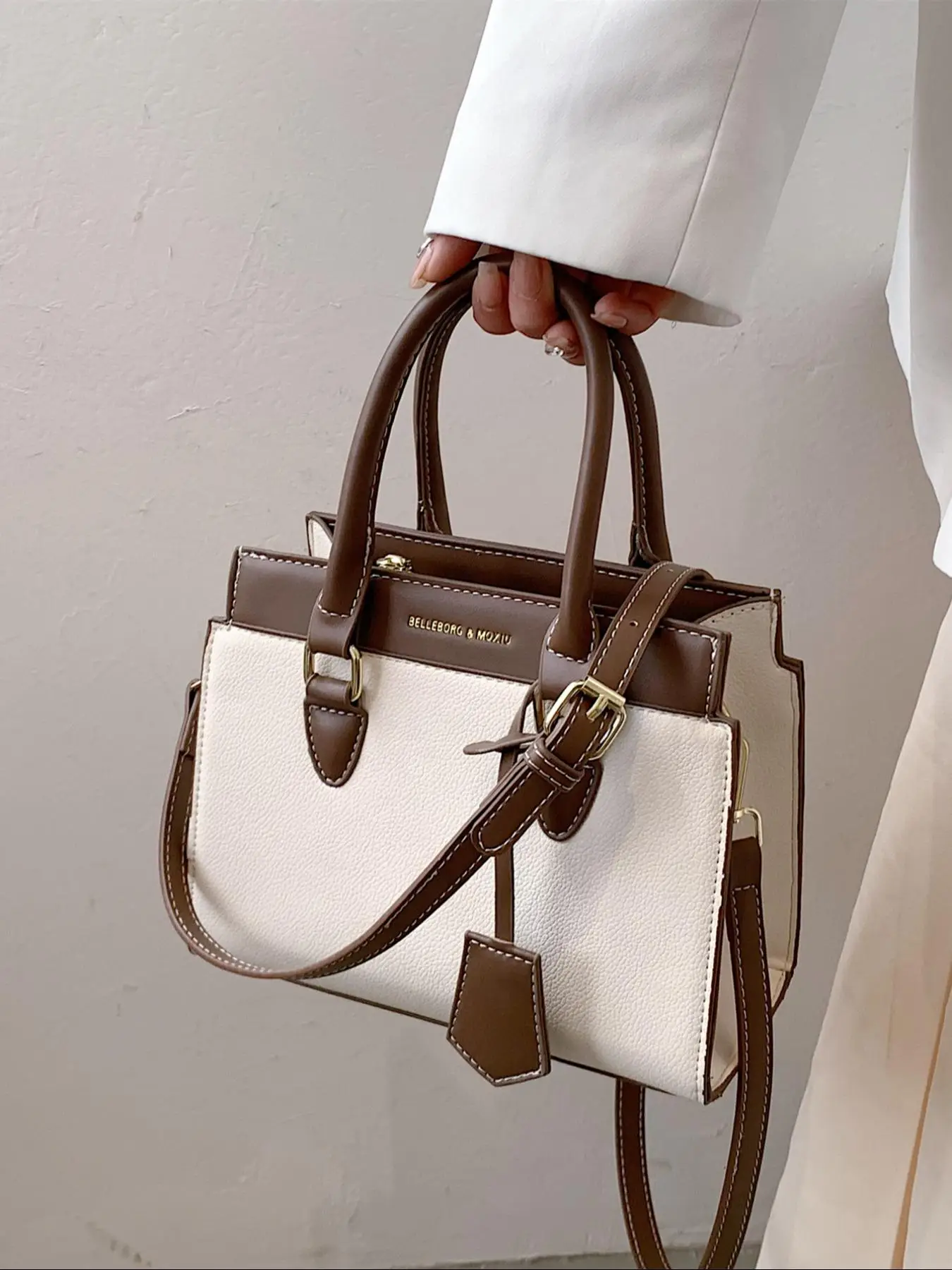 Women's Summer Fashion Colorblock PU Leather Zipper Handbag As Gift, Adjustable Strap Crossbody Bag, Women's Retro Shoulder Bag for Commuters