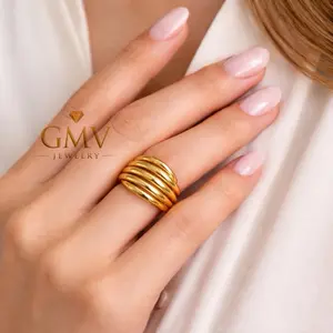 GMV Jewelry Aura Gold Spiral Ring for Women 14k Gold Plated Elegant and Stylish Design Perfect for Any Occasion
