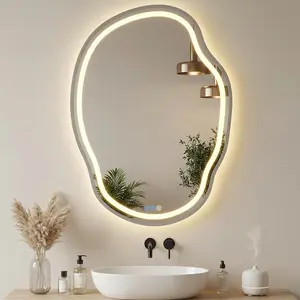 Irregular Wall Mirror 25 x 35 Inch, Lighted Mirrors for Bathroom Wall, Asymmetrical LED Mirror for Bathroom with Anit-Fog, Dimmable, Memory Function (Horizontal/Vertical)
