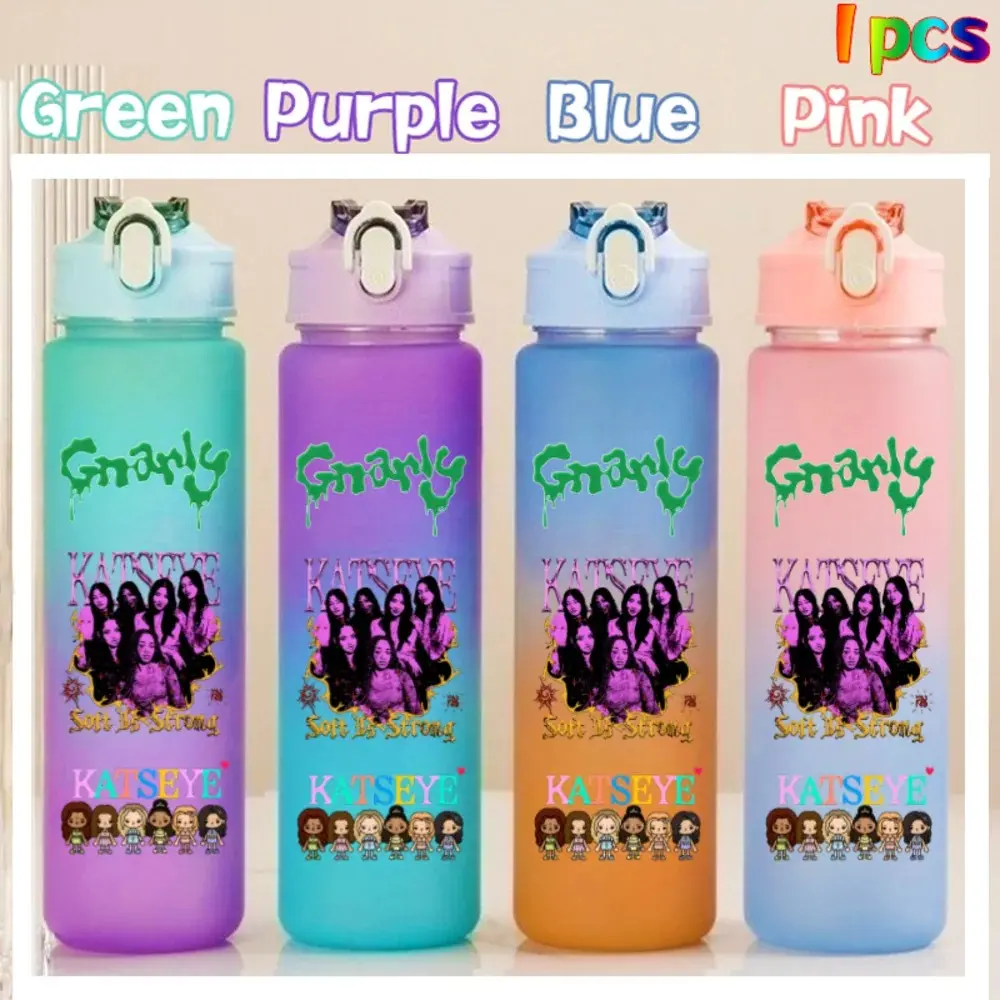 K-pop-style color-changing water bottle – Matte finish with straw and carry handle, featuring hydration reminders; leak-proof and BPA-free; suitable for women, students, gym workouts, and travel.